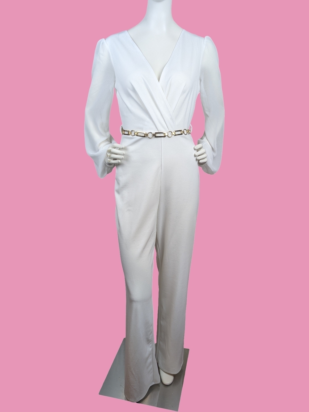 Vintage Windsor White Sheer Sleeve Bridal Party Jumpsuit Nuit Blanc Disco XS S